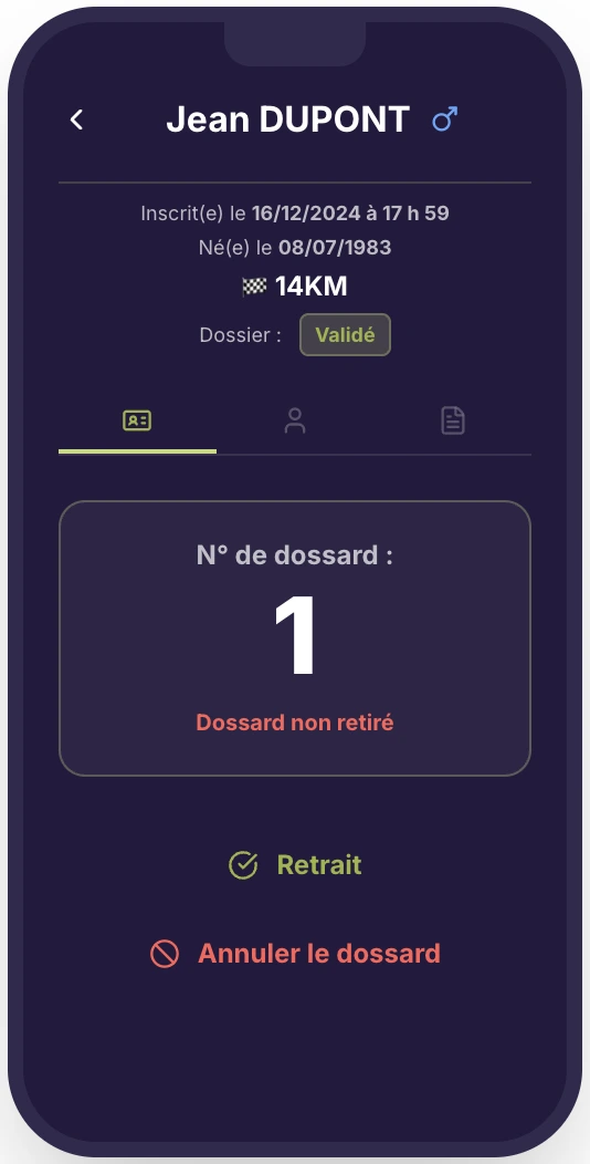 Application dossard