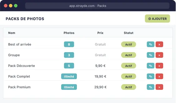 Vente de photos intégrée